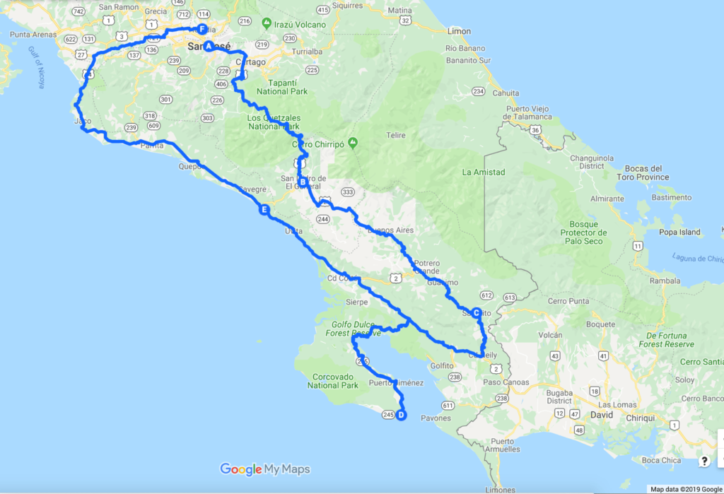 Southern Costa Rica route