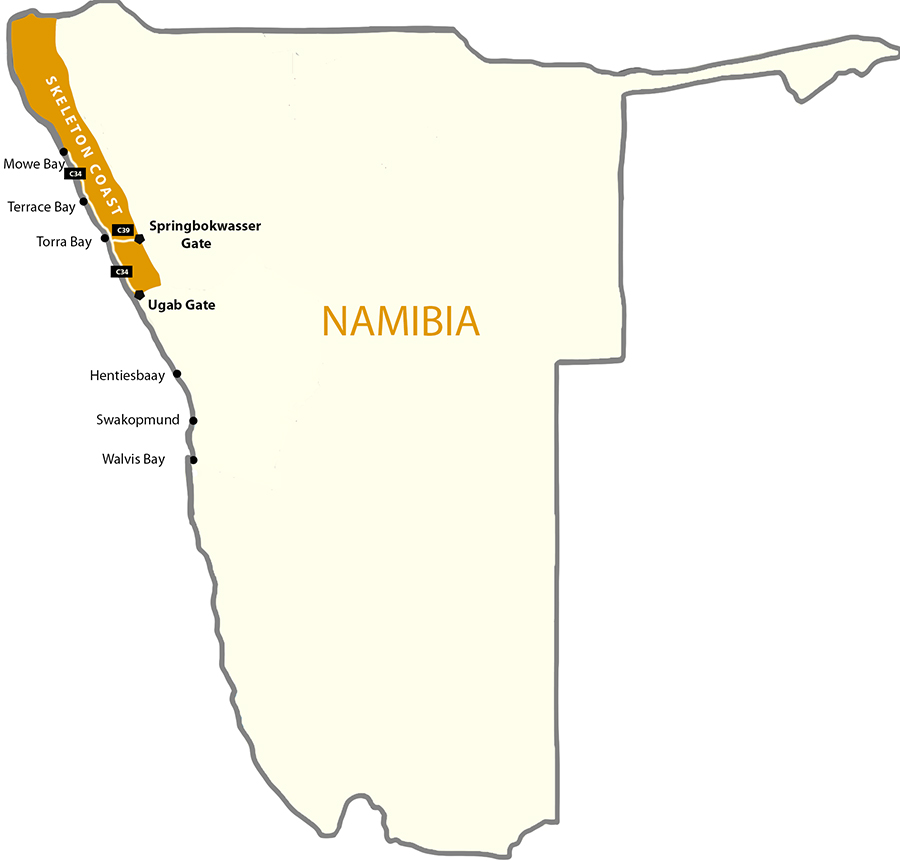 Schematic Map of Skeleton Coast National Park in Namibia